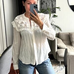 Sea New York cotton white long sleeve blouse shirt embroidered size 4 S1